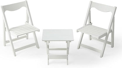 Outdoor Bistro Set Foldable Small Table and Chair Set,with 2 Chairs and Rectangular Table (White + HDPE)