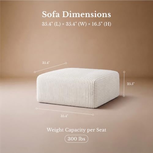 Maywish Single Modular Sofa Ottoman, Corduroy Boneless Couch, Square, Beige