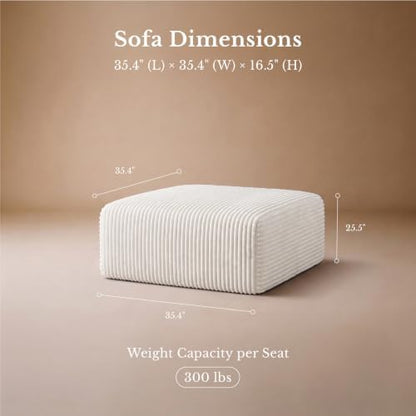 Maywish Single Modular Sofa Ottoman, Corduroy Boneless Couch, Square, Beige