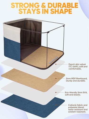 BALEINE 2 Pack Fabric Closet Storage Bins for Shelves, Linen Closet Organizers and Storage, Decorative Baskets for Organizing, Shelf, Clothes, Home, Office (Navy Blue, 15"x11"x9.5")