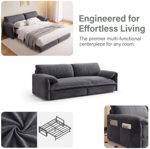 NicBex 66" Convertible Pull Out Velvet Sofa Bed with Side Pockets, Gray