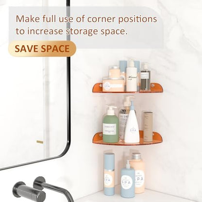 7x7 Inch Corner Shelf Wall Mount Set of 2, Orange Acrylic Corner Floating Shelves, Corner Wall Organizer Shelf for Bathroom, Kitchen, Bedroom, Living Room, Dining Room, Office