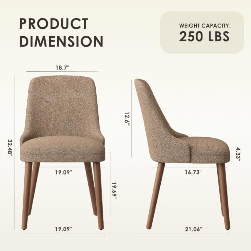 MALOL Upholstered Dining Chairs Set of 2 with High-Back, Light Camel
