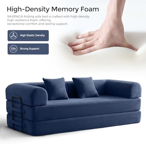 79" Convertible Futon Sofa Bed, Boneless Couch for Living Room | Blue