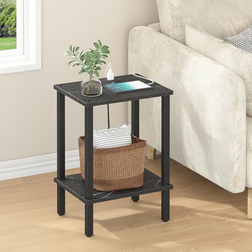 TUTOTAK End Table with Charging Station, Side Table, Nightstand