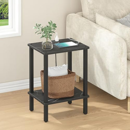 TUTOTAK End Table with Charging Station, Side Table, Nightstand