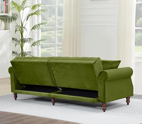 Legend Vansen 87.8 inchs Convertible Velvet Bed Sleeper Futon Sofas, Green