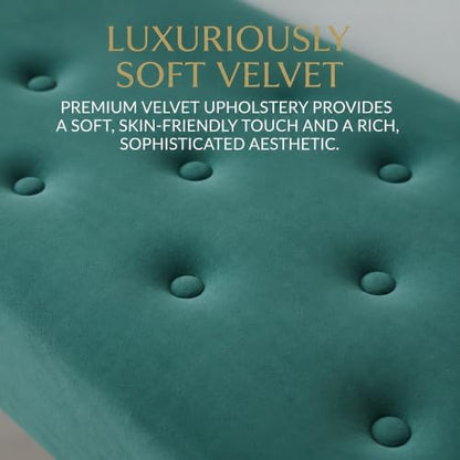 Velvet Button-Tufted Entryway Bench, 39.37" Modern Upholstered Bedroom Bench with Gold Metal Legs, Padded Rectangular End of Bed Bench for Living Room, Dining Room (Blackish Green)