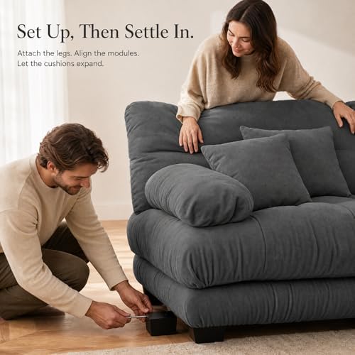 Chenille 2 Seat Cloud Couch, U Shaped Couch Sofa, Gray