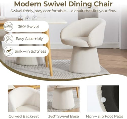 Swivel Barrel Dining Chairs Set of 4 with Back and Arm, Beige