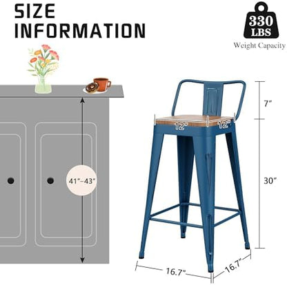 30" Barstools Set of 4 Counter Height Bar Stools Side Chair-Distressed Navy