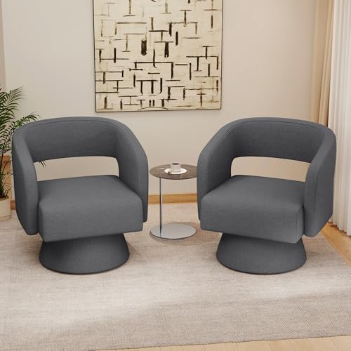 Nebuaegis Swivel Accent Chair Set of 2, Modern Comfy Teddy Barrel Chairs, Oversized Upholstered Round Arm Chair for Living Room, Bedroom, Reading Room, Dark Grey