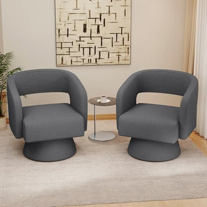 Nebuaegis Swivel Accent Chair Set of 2, Modern Comfy Teddy Barrel Chairs, Oversized Upholstered Round Arm Chair for Living Room, Bedroom, Reading Room, Dark Grey