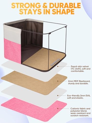 BALEINE 3 Pack Fabric Closet Storage Bins for Shelves, Linen Closet Organizers and Storage, Decorative Baskets for Organizing, Shelf, Clothes, Home, Office (Pink, 12"x8"x8")