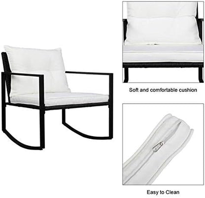 3 Pieces Patio Furniture Set, Outdoor Swivel Gliders Rocker, Glass Top Side Table and Thickened Cushions for Porch Deck Backyard (Black Vine)