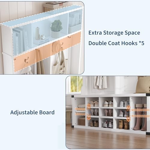 Garvee Farmhouse Entryway Hall Tree with Bench, Shoe Storage & Coat Rack