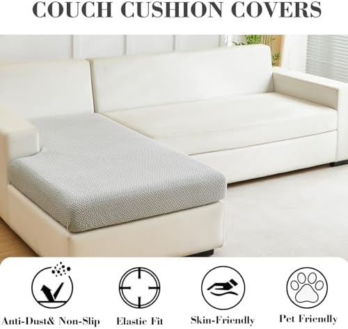Sofa Covers Couch Covers for Sofa Pet Friendly Couch Cushion Covers Universal Sofa Covers Washable Stretch Slipcovers for Sectional Sofa (Texture Light Gray,Chaise Cover)