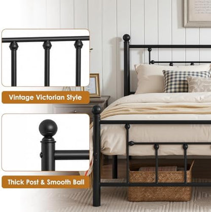 VECELO Queen Size Metal Platform Bed Frame with Headboard,No Box Spring Needed/Mattress Fundation/Victorian Vintage Style
