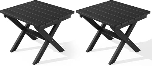 SERWALL Small Folding Outdoor Side Table Set of 2, Black