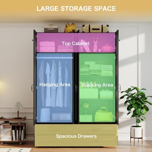 Black Armoire Wardrobe Closet with 4 Drawers: 89" H x 63" W