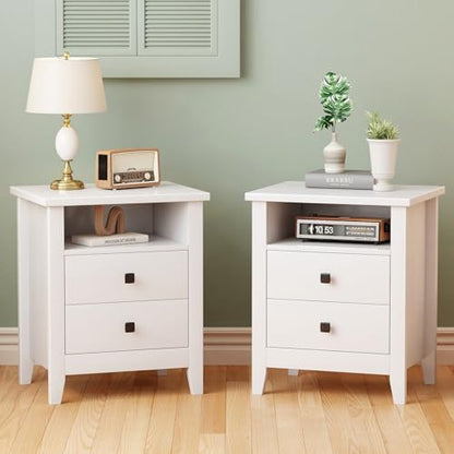 JSB Farmhouse Nightstand Set of 2 with 2 Drawers, Open Shelf for Bedroom