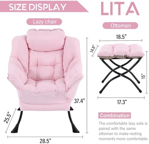 Lazy Chair with Ottoman, Comfy Accent Reading Chair