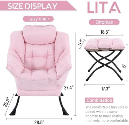 Lazy Chair with Ottoman, Comfy Accent Reading Chair