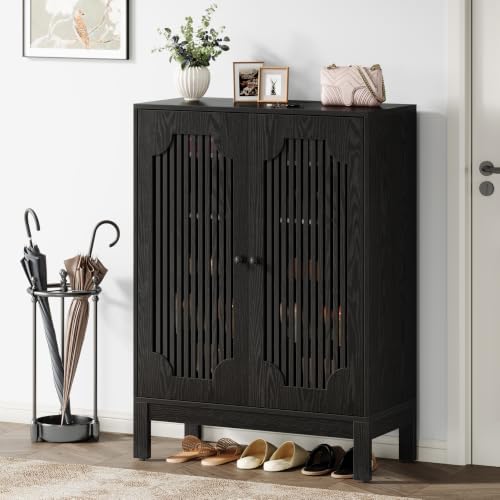 Tribesigns Shoe Cabinet with 2 Doors & Adjustable Shelves, 5-Tier (Black)