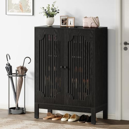Tribesigns Shoe Cabinet with 2 Doors & Adjustable Shelves, 5-Tier (Black)