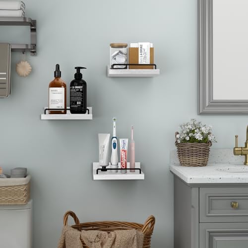RYOFOBETTO Small Floating Shelf, 6 X 6 Inches Farmhouse Wall Shelves for Living Room, Bedroom, Picture Frames, Plants, Kitchen, Set of 3 (White and Black)
