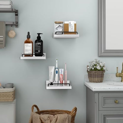 RYOFOBETTO Small Floating Shelf, 6 X 6 Inches Farmhouse Wall Shelves for Living Room, Bedroom, Picture Frames, Plants, Kitchen, Set of 3 (White and Black)