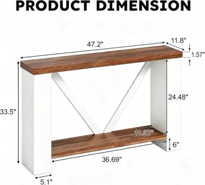 HOMBAZAAR Entryway Table,2-Tier Console Table for Entryway,White Brown,47"