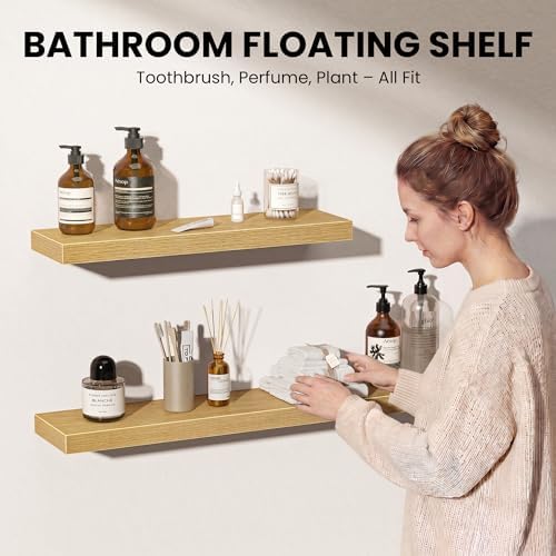 8"x8" Square Floating Shelves for Wall, Oak Finish, 4-Pack