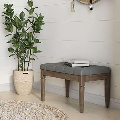 SIMPLIHOME Waverly 28" Wide Vegan Leather Rectangle Ottoman in Stone Grey