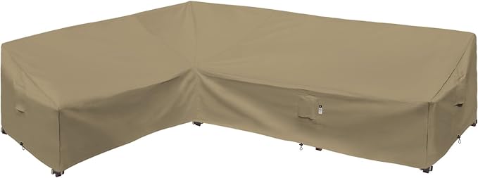 Heavy Duty Outdoor Sectional Sofa Cover, Waterproof 600D Patio Sectional Couch Covers, Lawn Patio Furniture Cover (Desert Khaki, 100"x130"(L-Shaped-Left Facing))