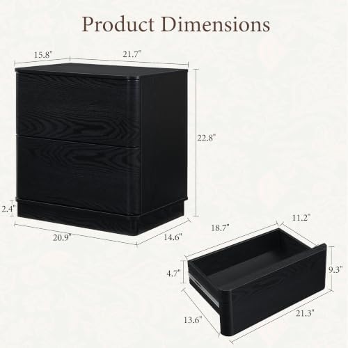 Nightstands Set of 2 with 2 Push to Open Drawers Storage Black