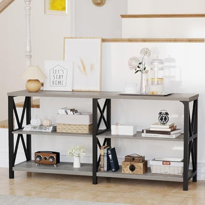 LVB Sofa Table for Entryway, Grey Rustic Console Table, 63 Inch