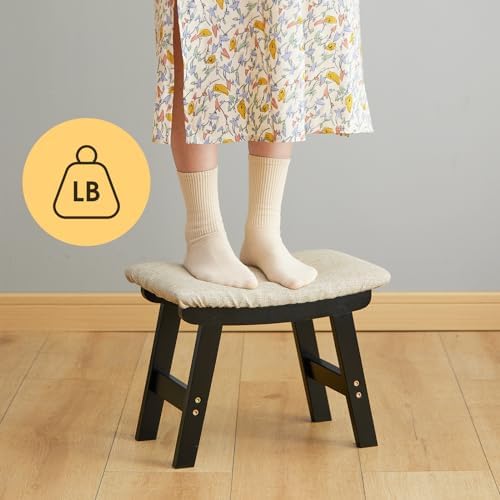 Foot Stool Ottoman Foot Rest Under Desk,Small Stool for Living Room, Bedroom and Kitchen (Black Legs - Beige Stool Surface)