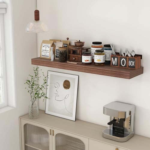 FLYJOE 48 Inch Floating Shelf, 12'' Deep Walnut Shelves for Wall Set of 1