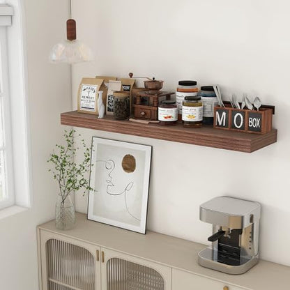 FLYJOE 48 Inch Floating Shelf, 12'' Deep Walnut Shelves for Wall Set of 1