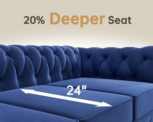 Morden Fort 2 Piece Classic Chesterfield 4-Seater Set, Tufted Chair & Sofa Furniture Solid Wood Legs Thick Cushion, Pet-Friendly Couch Set for Living Room Bedroom Apartment, Velvet Blue