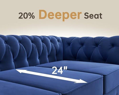 Morden Fort 2 Piece Classic Chesterfield 4-Seater Set, Tufted Chair & Sofa Furniture Solid Wood Legs Thick Cushion, Pet-Friendly Couch Set for Living Room Bedroom Apartment, Velvet Blue