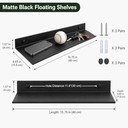 Z metnal Bathroom Shelf, Floating Shelves, Metal Display Wall Shelf, Aluminum, Wall Mounted, Matt Black,16 inch, 2 Pack
