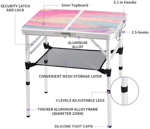 Yriuat Folding Camping Table 2ft Portable Picnic Table, Blush Haze