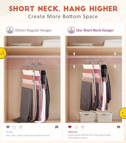 Pants Hangers Space Saving,3 Pack 5 Tier Velvet Short Neck Pants Hangers