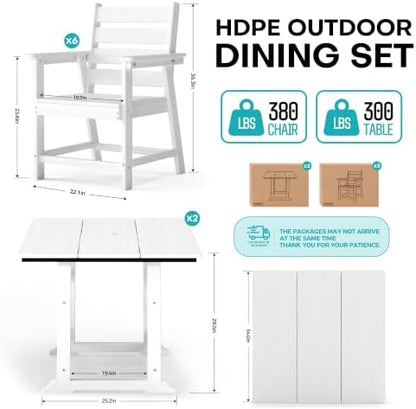 HDPE Outdoor Dining Set, Patio Dining Set of 8, White