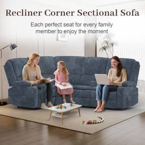 4 Seater Reclining Sofa Set, Modern Living Room Couch Set (Fabric,Blue)
