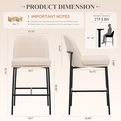 COLAMY Counter Height Bar Stools Set of 4, 25 Inch Modern Fabric Kitchen Island Stools with Back, Upholstered Counter Barstools Armless Bar Chairs with Metal Legs for Island Dining Room Bar, Beige
