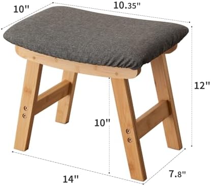 Kitsanery Foot Stool,Ottoman,Bamboo Small Sofa Foot Rest Under Desk,Extra Seating for Living Room, Bedroom and Kitchen (Natural Stool Legs - Gray Surface)