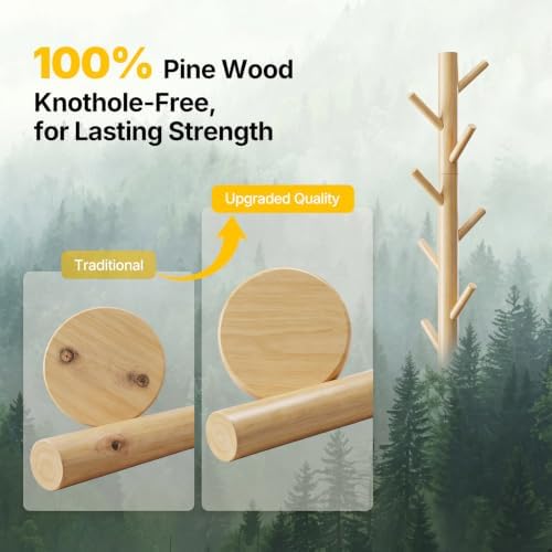 AMADA Solid Wooden Coat Rack Freestanding with 8 Hooks, Natural